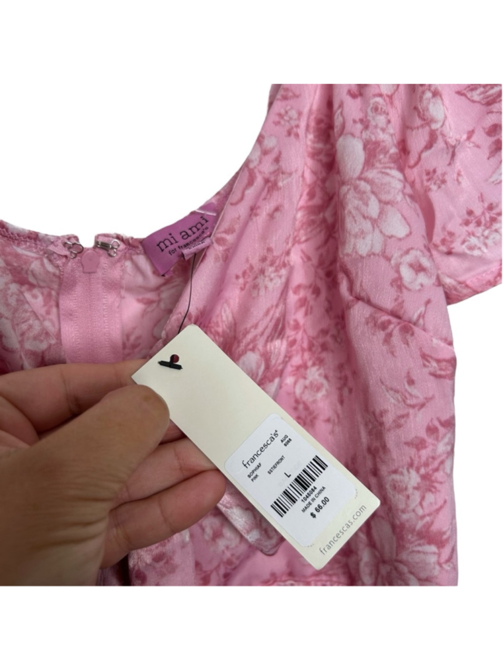 FRANCESCA'S Maria Pink Bow Tie Front Silky Floral Midi Dress Size Large - Picture 9 of 14